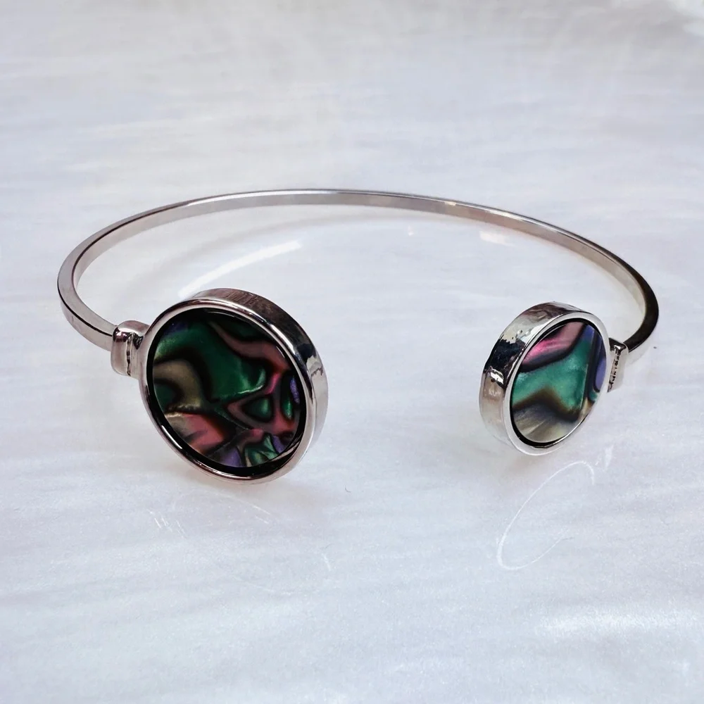 Silvertone Multicolor Abalone Shell cuff Bracelet